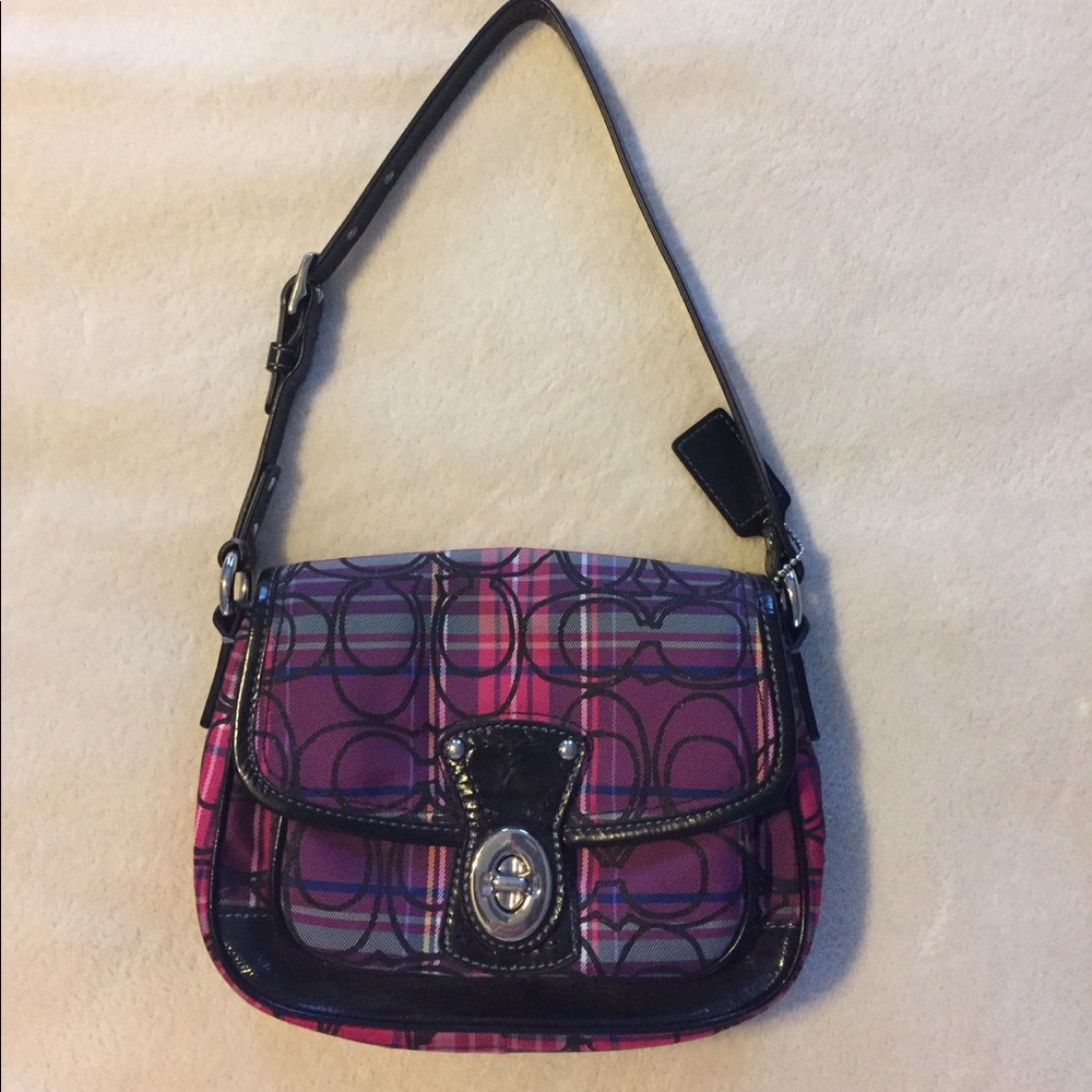 Coach purple plaid bag